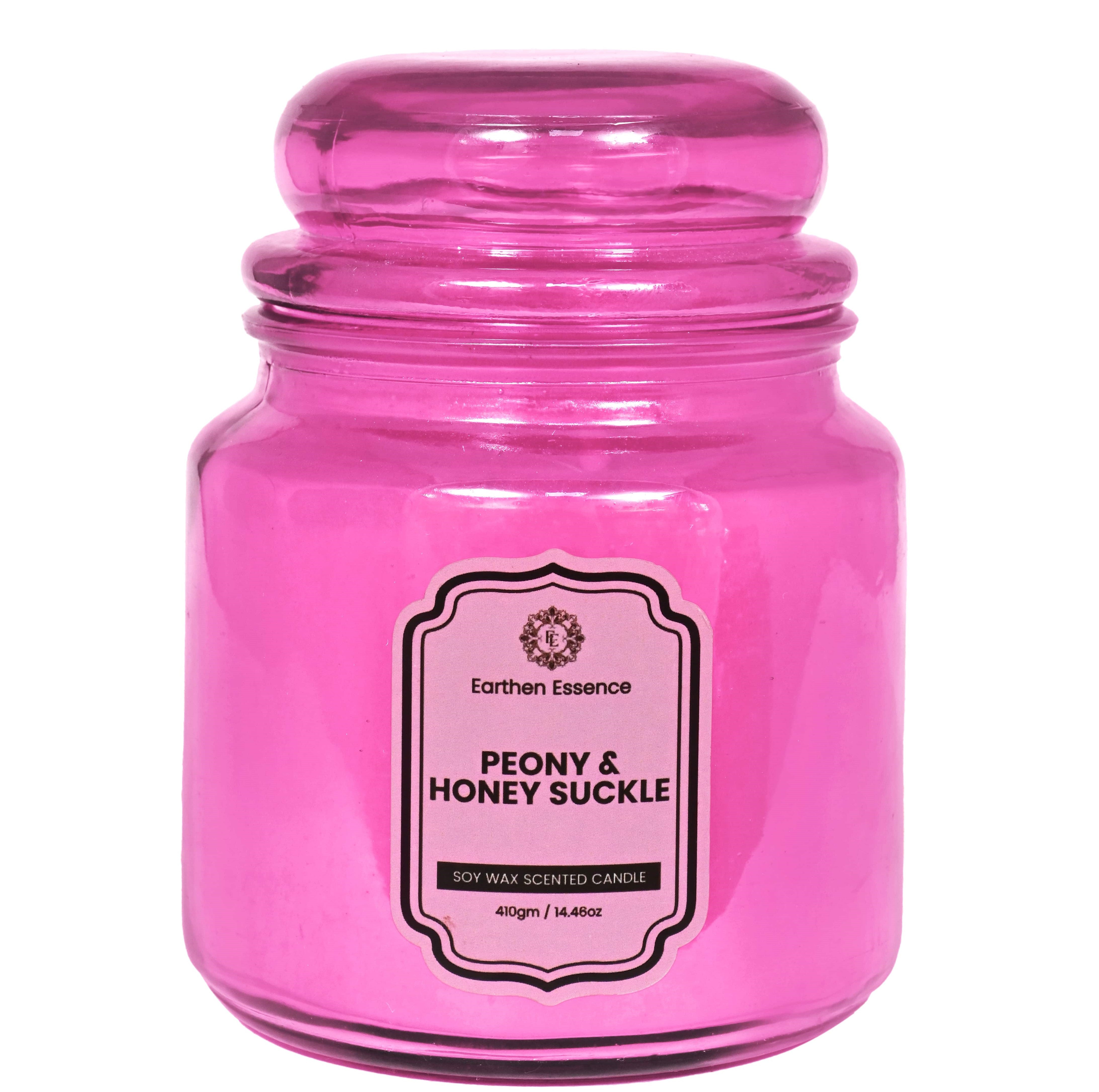 Earthen Essence Yankee Jar Luxury Scented Candle PEONY & HONEYSUCKLE | 100% Natural Soy Wax Eco-friendly | Smokeless & Non-Toxic | Hand poured 3 Wick Lead Free Cotton wick | Re Usable Jar