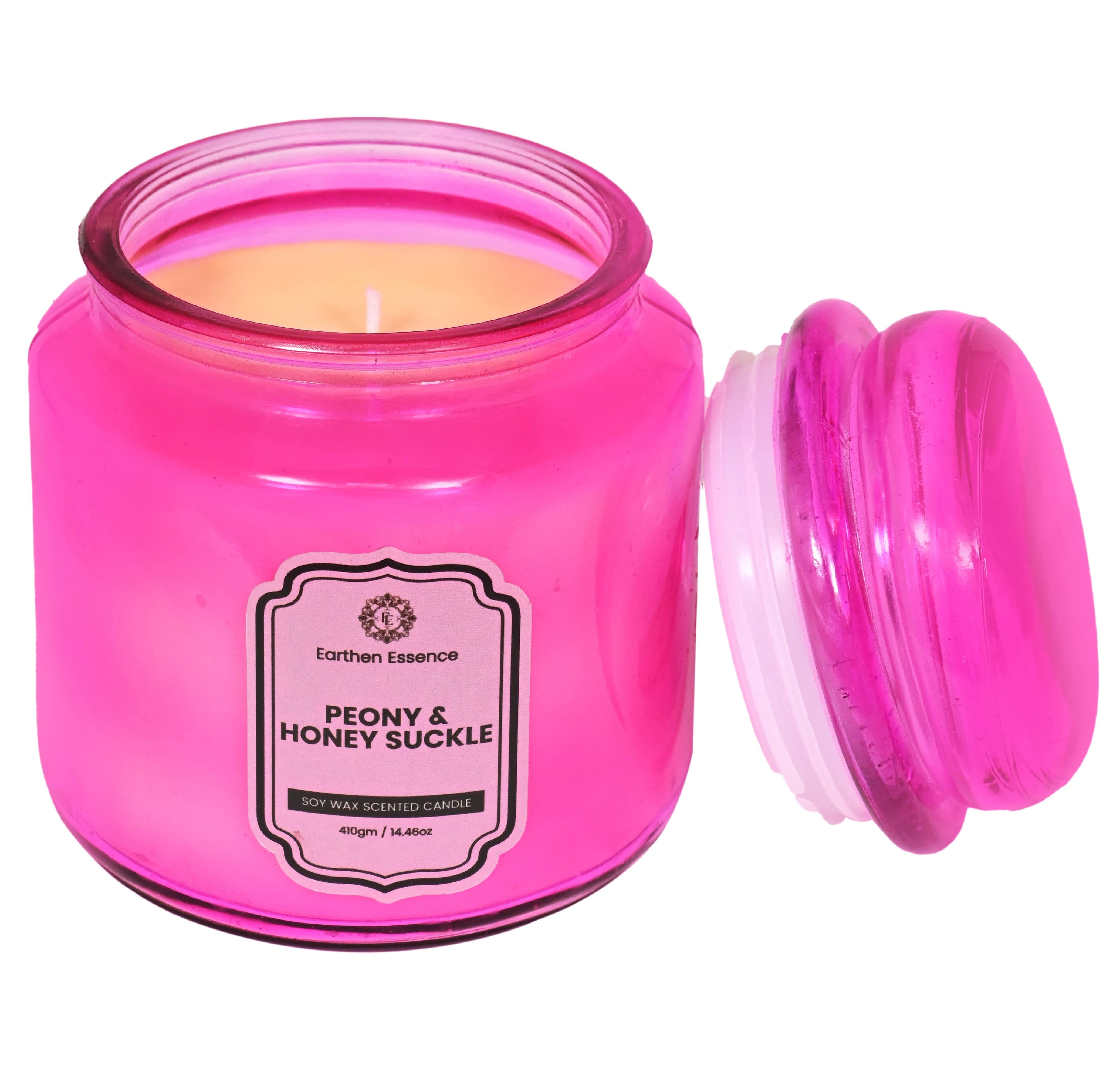 Earthen Essence Yankee Jar Luxury Scented Candle PEONY & HONEYSUCKLE | 100% Natural Soy Wax Eco-friendly | Smokeless & Non-Toxic | Hand poured 3 Wick Lead Free Cotton wick | Re Usable Jar