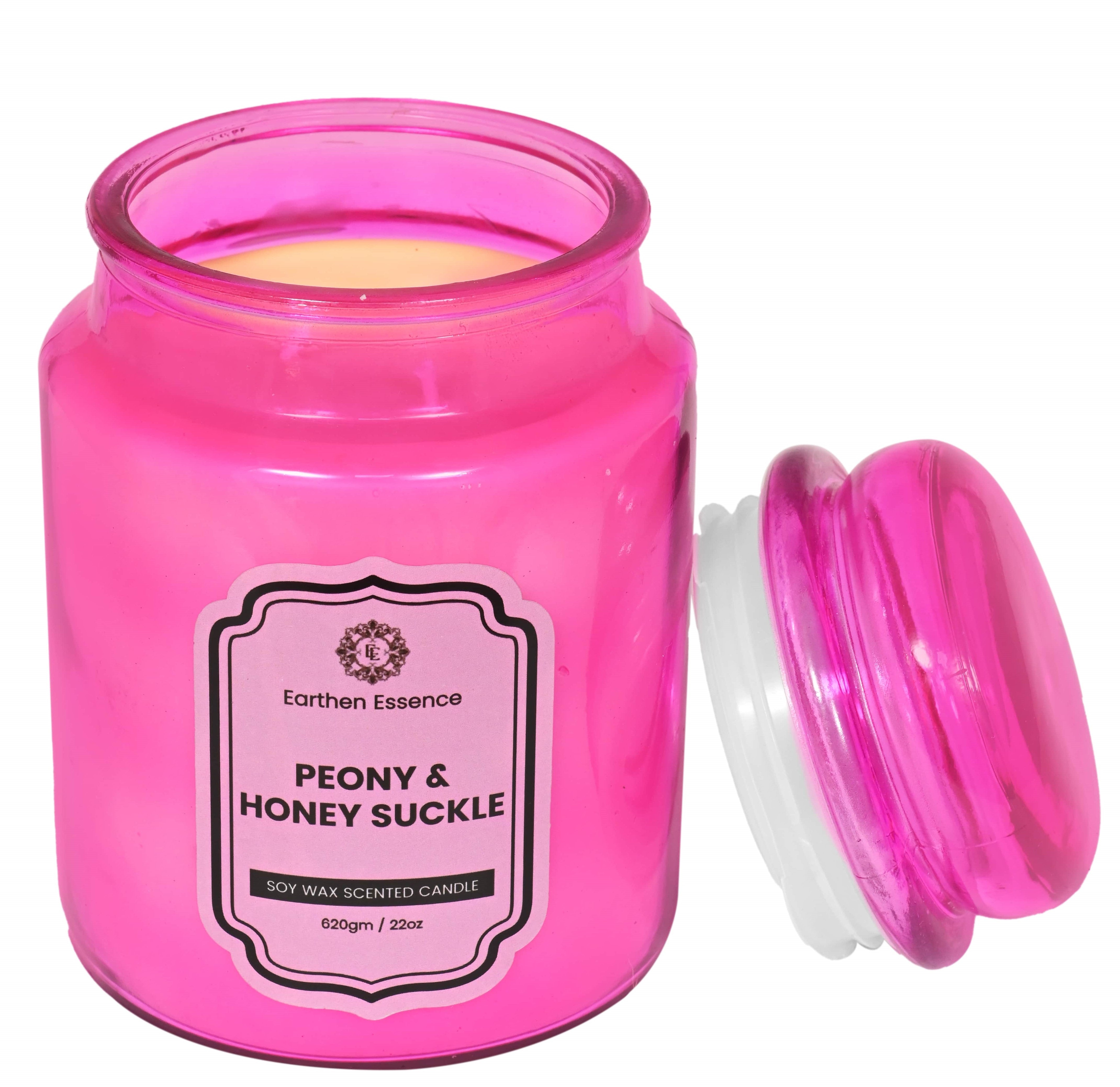 Earthen Essence Yankee Jar Luxury Scented Candle PEONY & HONEYSUCKLE | 100% Natural Soy Wax Eco-friendly | Smokeless & Non-Toxic | Hand poured 3 Wick Lead Free Cotton wick | Re Usable Jar