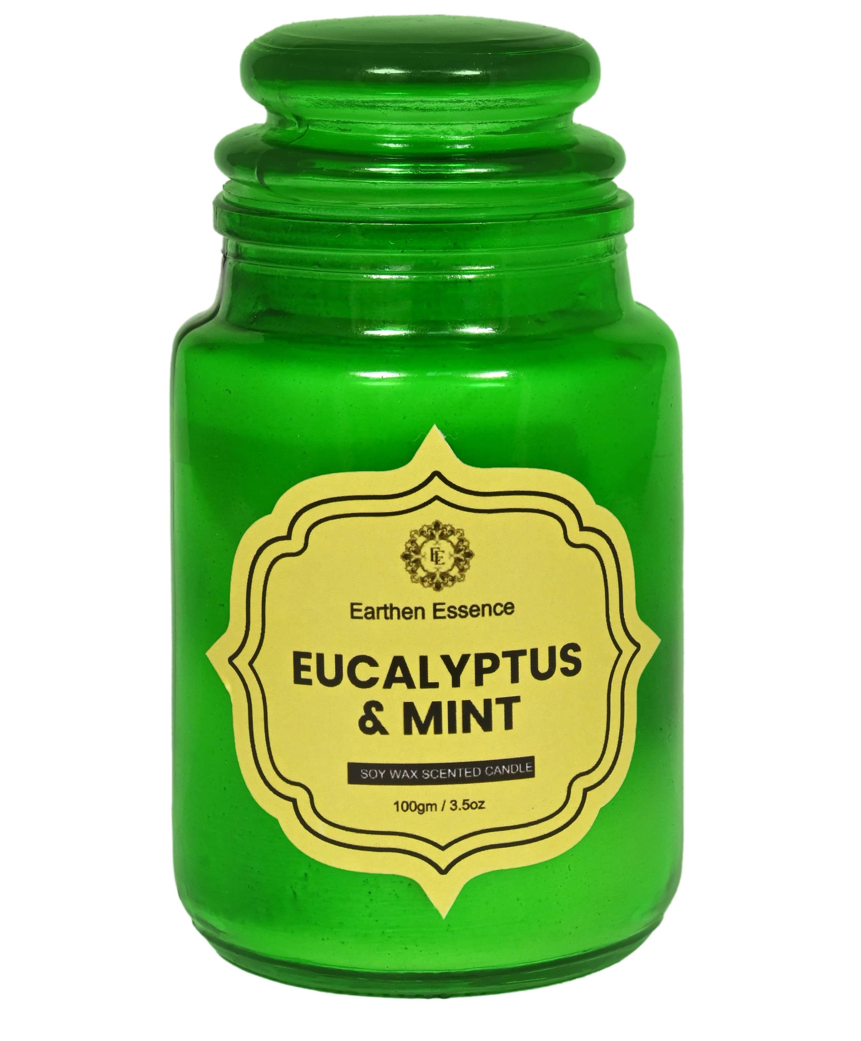 Earthen Essence Yankee Jar Luxury Scented Candle EUCALYPTUS & MINT | 100% Natural Soy Wax Eco-friendly | Smokeless & Non-Toxic | Hand poured 3 Wick Lead Free Cotton wick | Re Usable Jar