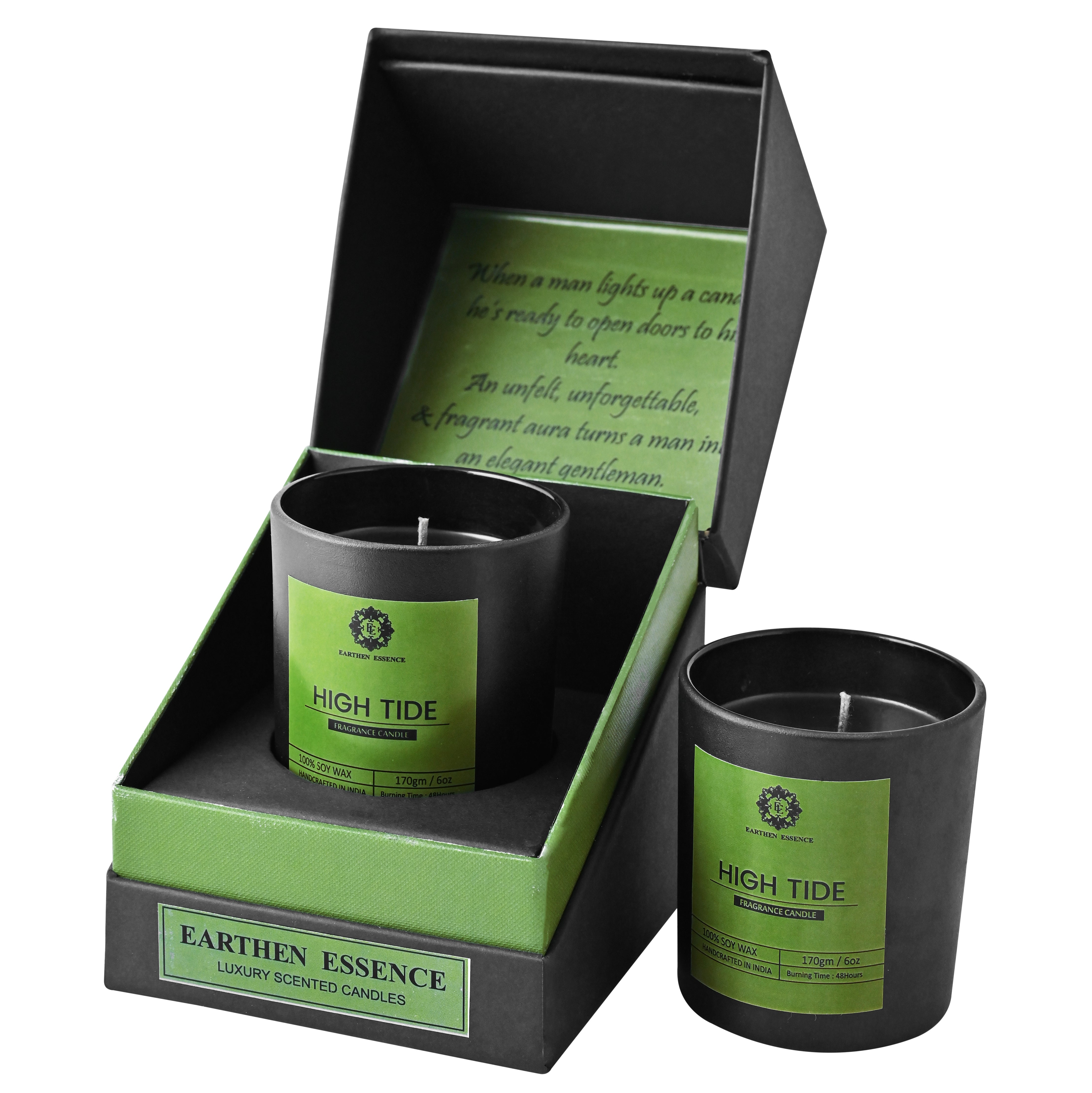 Mens Series HIGH TIDE | Fragrance Pure Soy Wax Luxury Scented Candle | 100% Natural Wax & Lead Free Cotton Wick | Smokeless & Non-Toxic Candles | 250gm