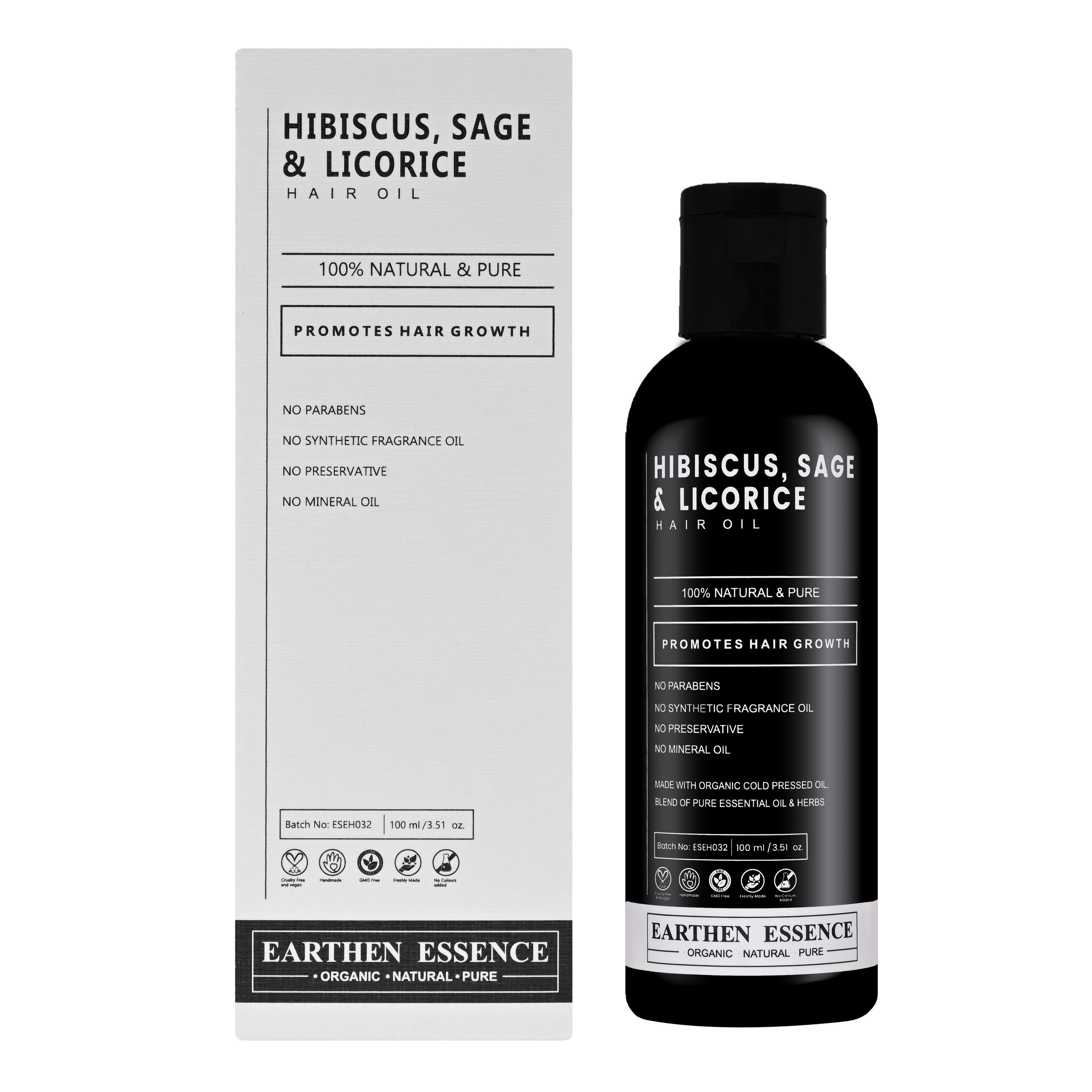 HIBISCUS, SAGE & LICORICE Organic Hair Oil | Hair Oil for Hair growth, Hair fall control, Anti Dandruff & Split ends | Light Hair Oil for Men & Women 100% Pure, Natural & Organic | 100ml