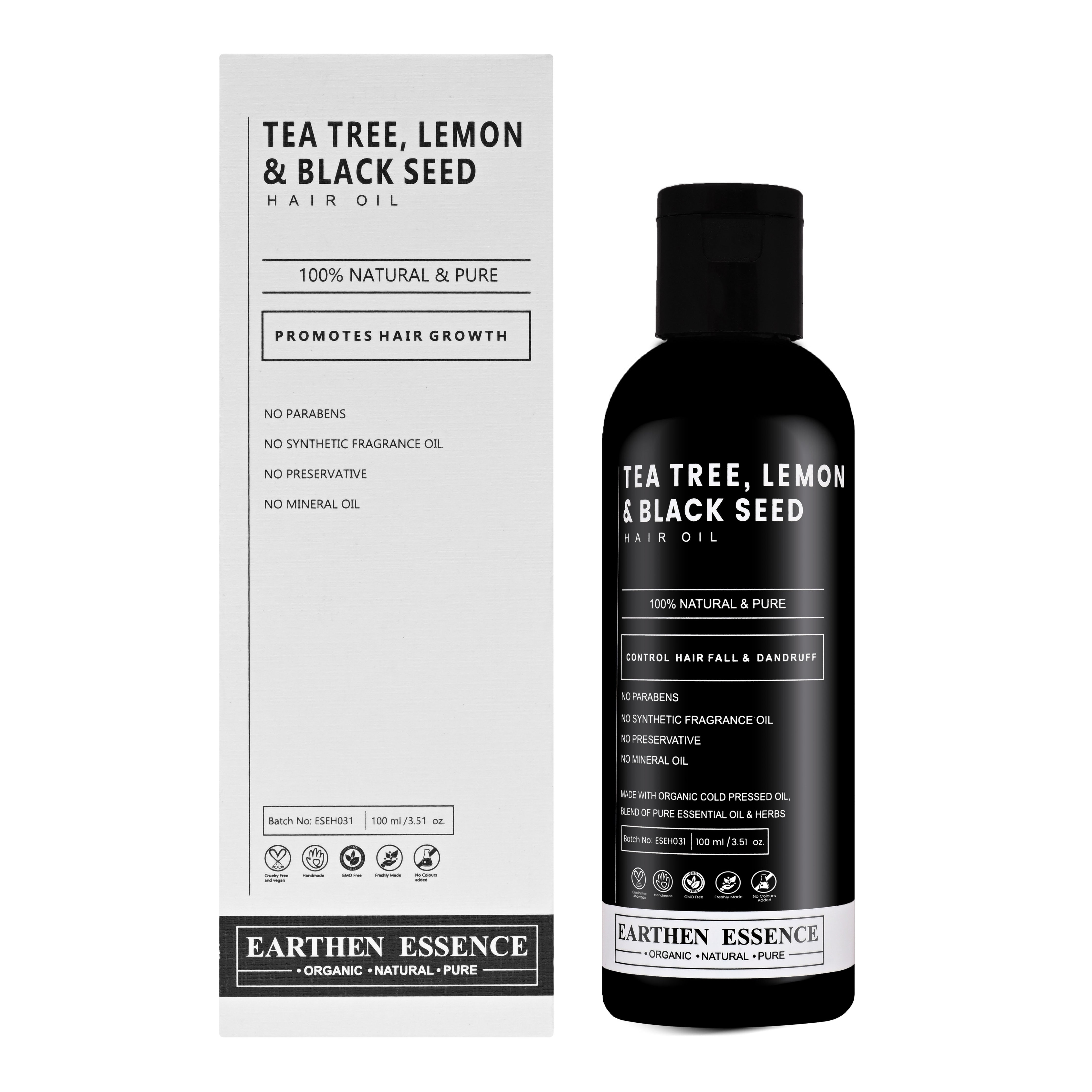 TEA TREE, LEMON and BLACK SEED Organic Hair Oil | for Itchy Scalp, Soothing & Sebum Control | Anti Dandruff & Reduce Hair fall | Light Hair Oil for Men & Women 100% Pure, Natural & Organic | 100ml