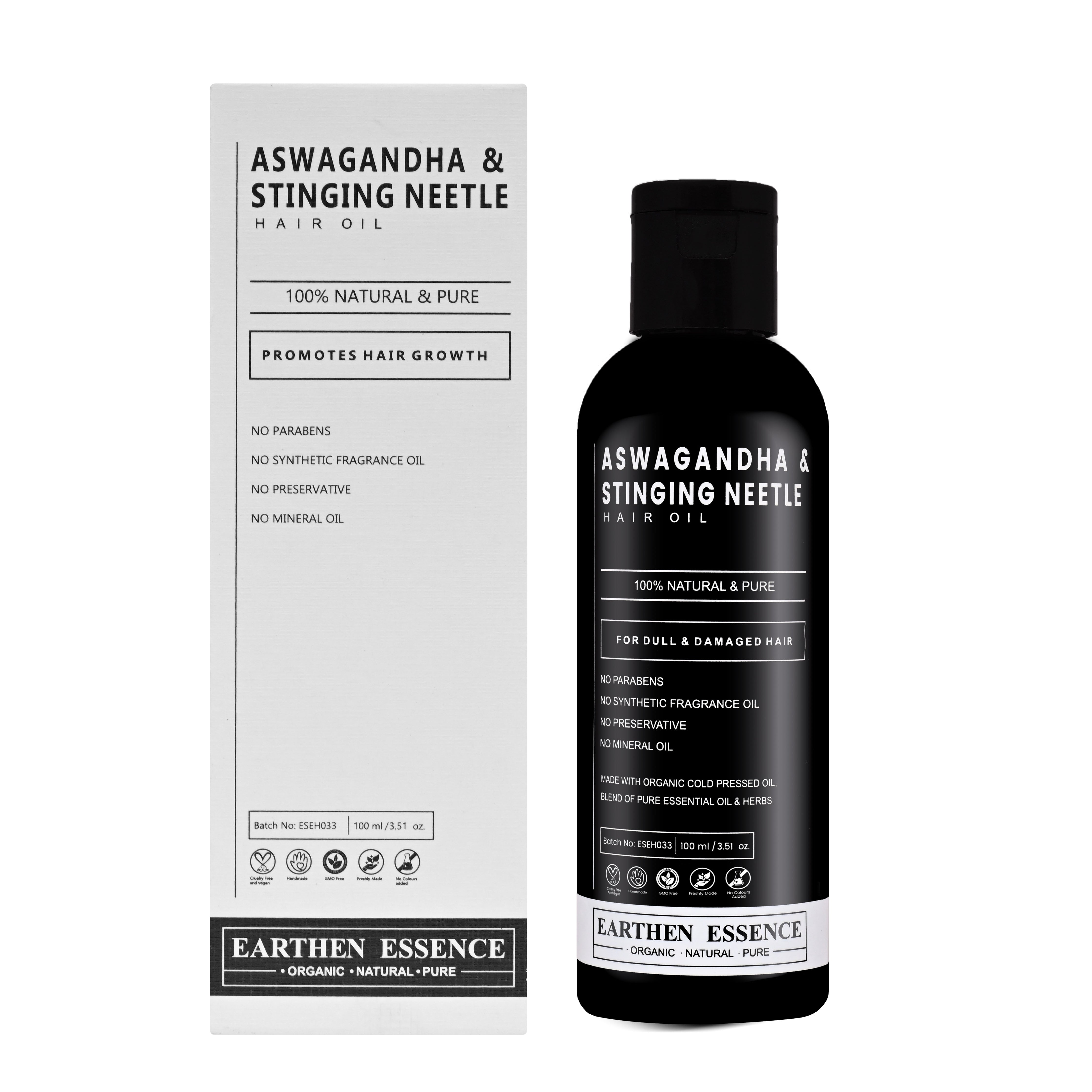 ASWAGANDHA & STINGING NEETLE Organic Hair Oil | Hair Oil for Hair growth, Hair fall control, Dull & Damaged Hair | Light Hair Oil for Men & Women 100% Pure, Natural & Organic | 100ml