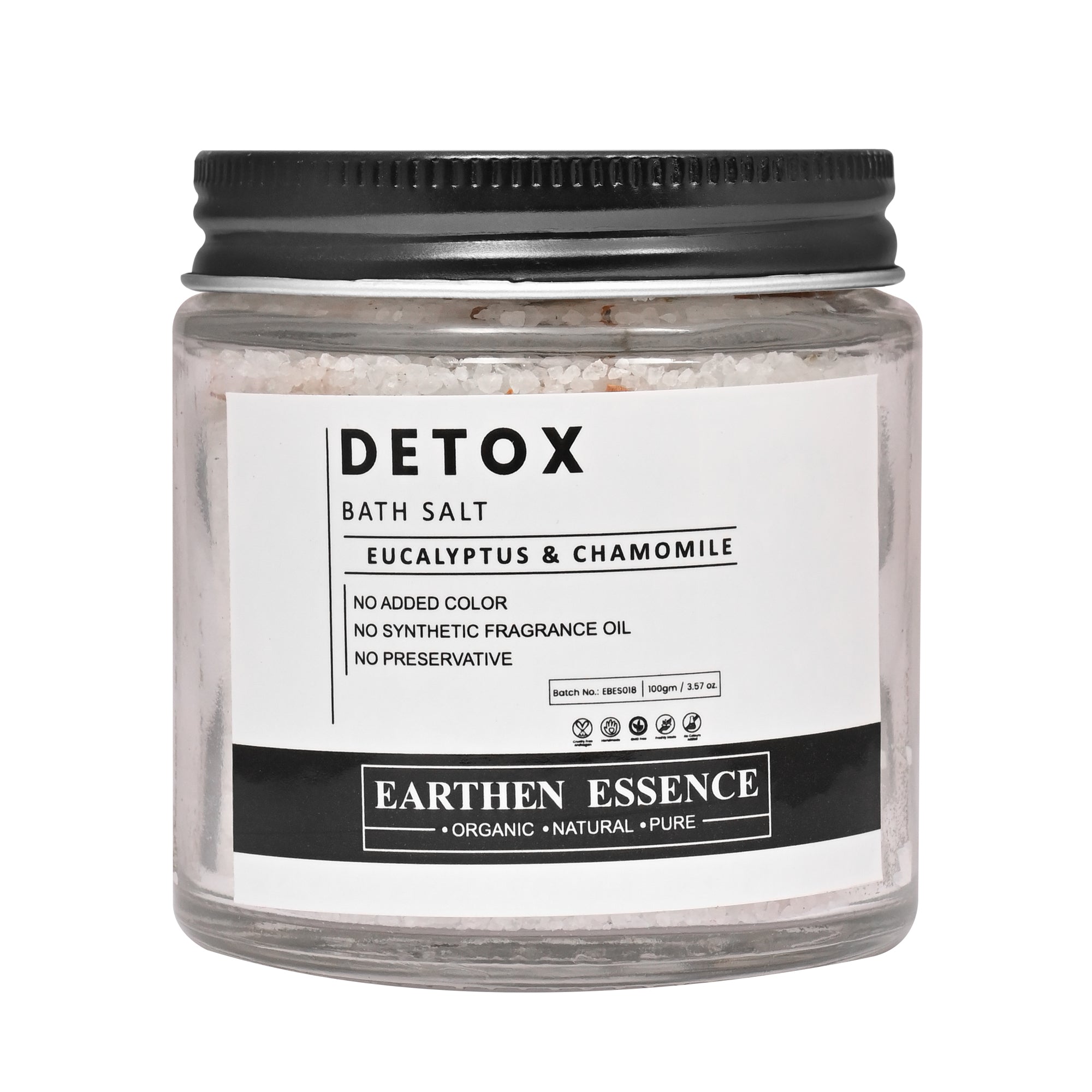 DETOX Bath Salt | with Pure Essential oil EUCALYPTUS & CHAMOMILE | Mix of Epsom Salt, Himalayan Salt, and Sea Salt, Vitamin C & E | for Body & Foot Spa | Calming, Relaxing, Muscle Pain Relief, Aromatherapy | 100gm