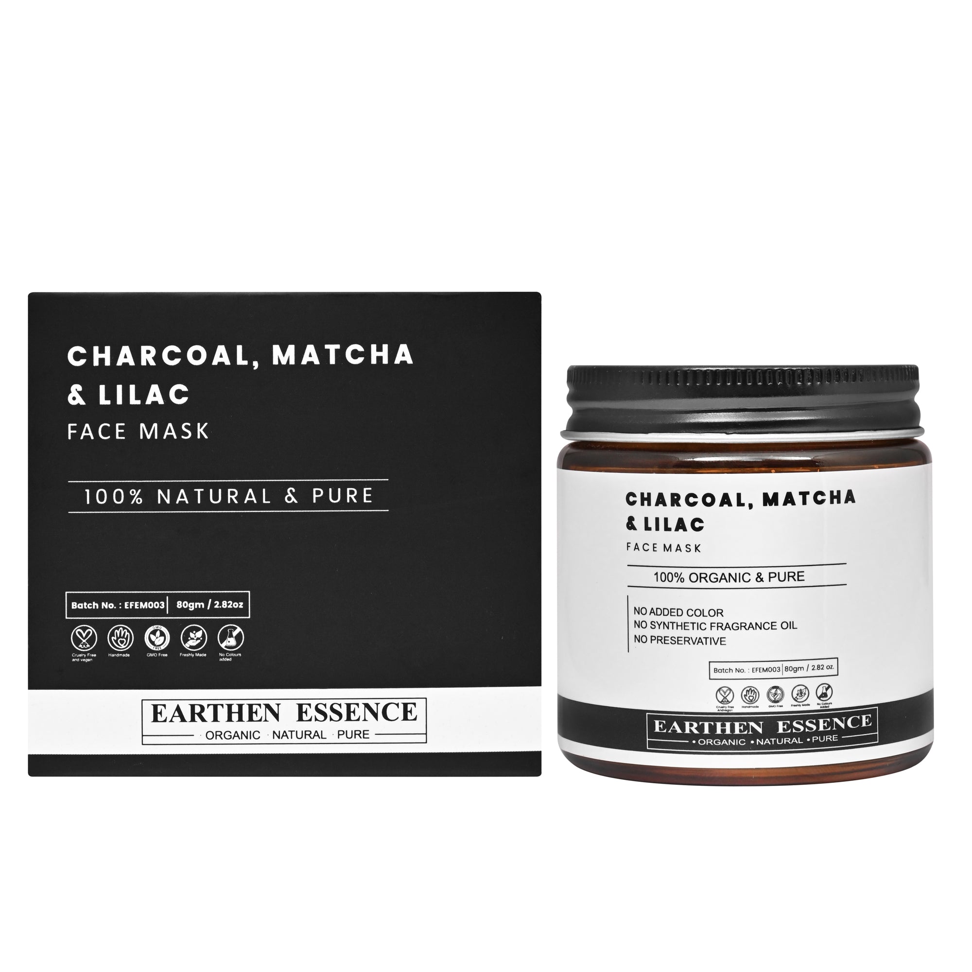 CHARCOAL, MATCHA & LILAC Organic Face Mask | Deep Cleansing, Pore Tightening, Anti-Ageing, Skin Whitening | For All Skin Types | 100g