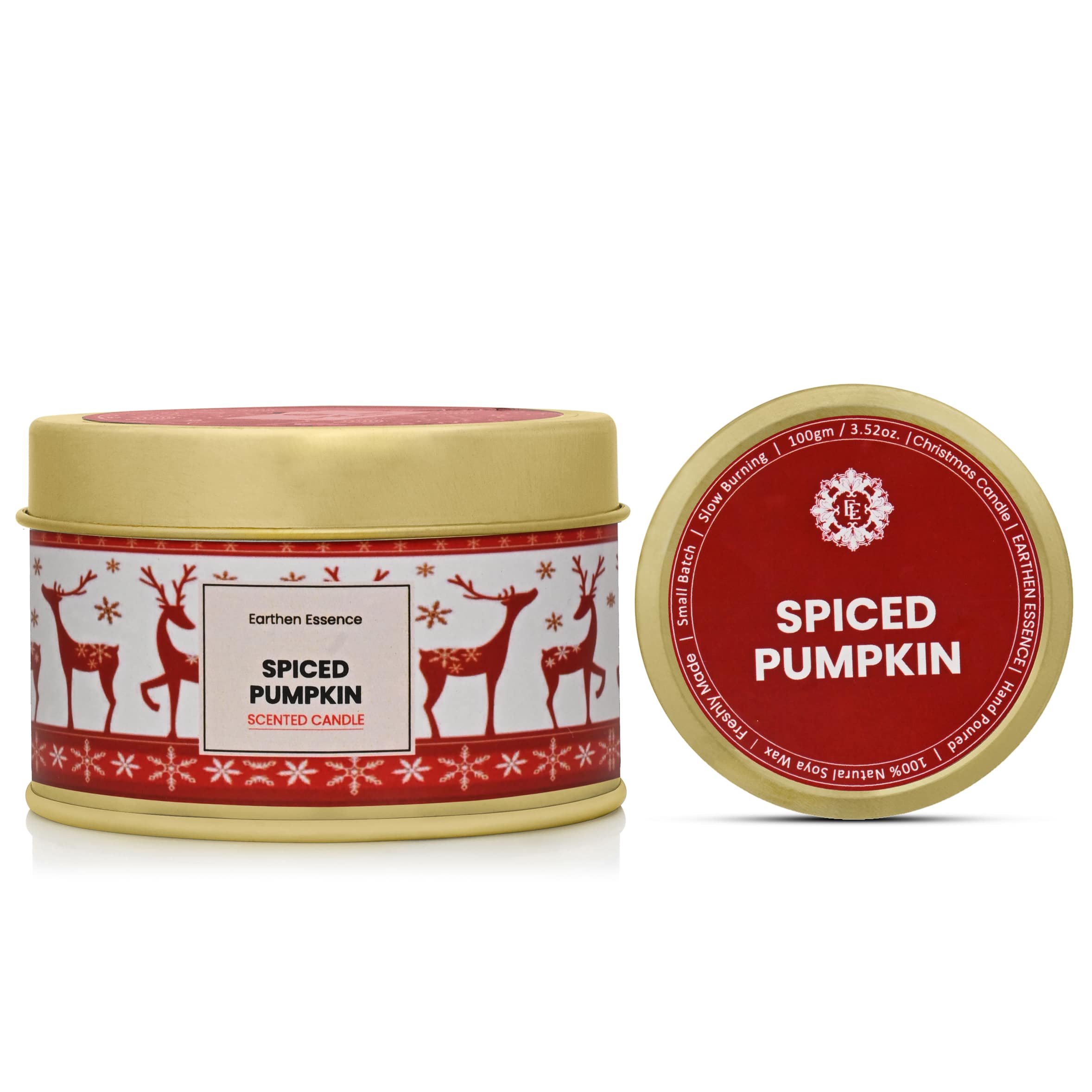SPICED PUMPKIN Fragrance Pure Soy Wax Luxury Scented Candle | Christmas Candle | | 100% Natural Wax & Lead Free Cotton Wick | Upto 18 Hours of Clean Burning | Smokeless & Non-Toxic Candles | 110gm