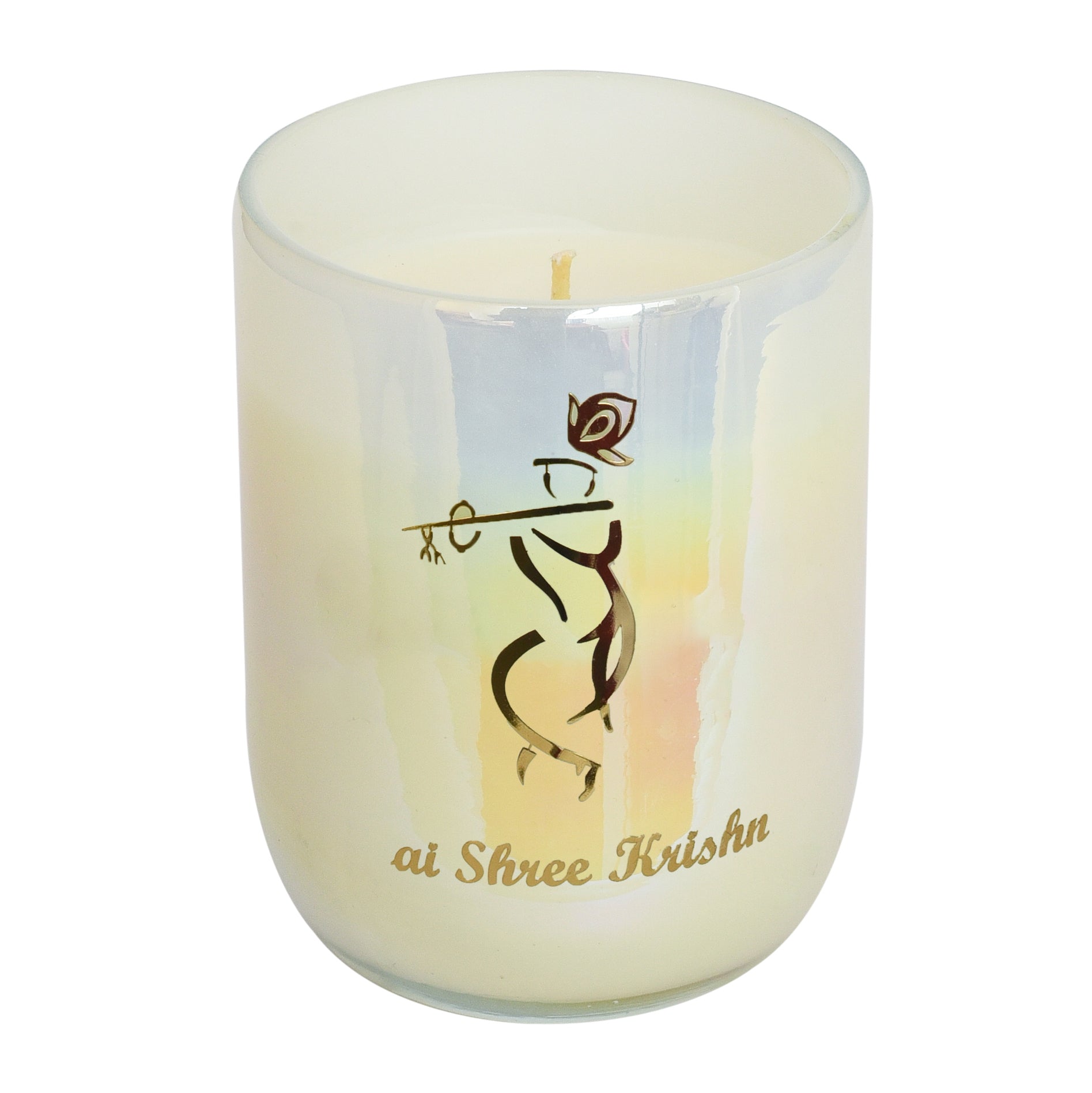 Divine JAI SHREE KRISHNA Luxury Scented Candle | With IFRA Certified Fragrance CHAMPA, BASIL & JASMINE | 100% Natural Soy Wax Eco-friendly | Smokeless & Non-Toxic | 220gm