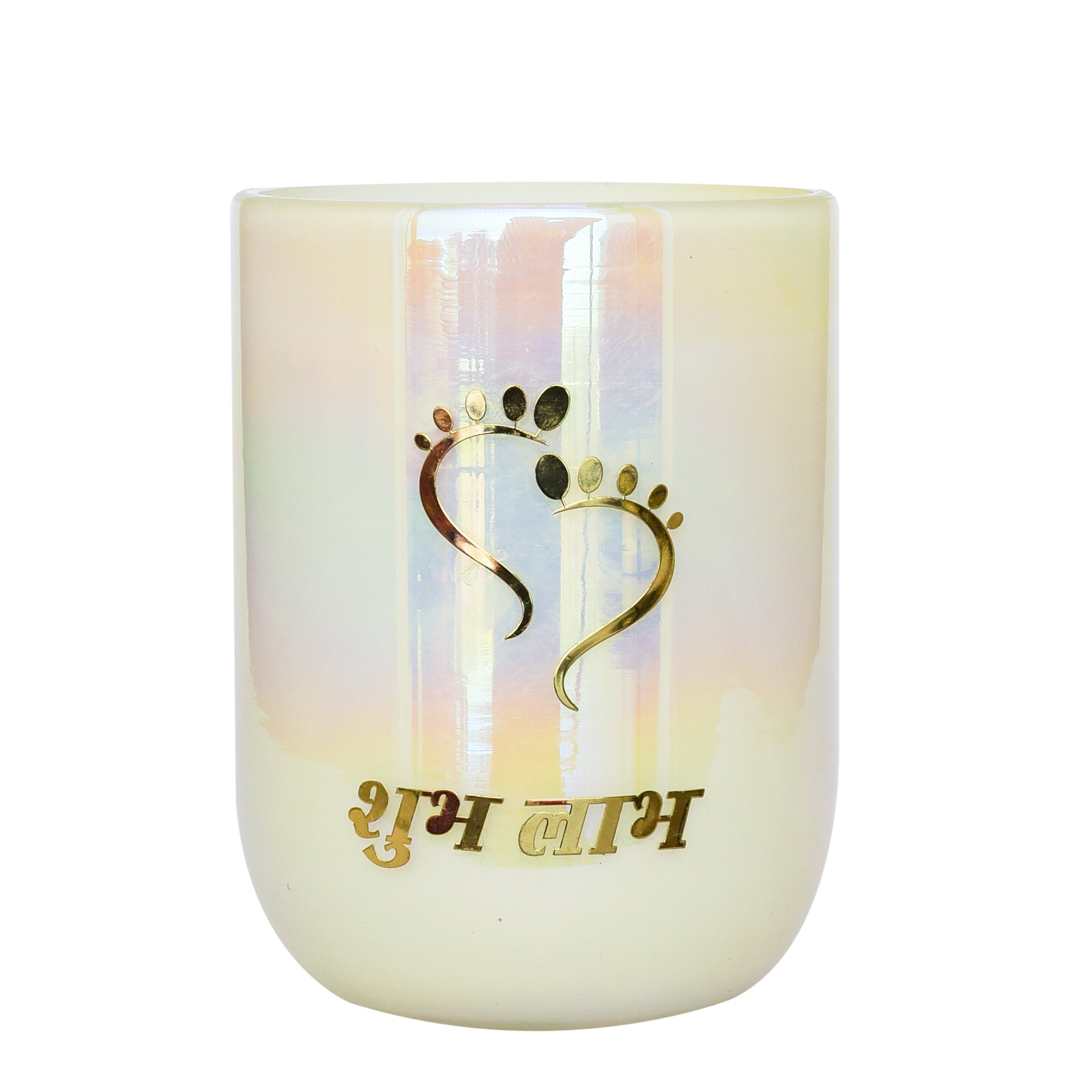 Divine SUBH LABH Luxury Scented Candle  | With IFRA Certified Fragrance INDIAN LOTUS | 100% Natural Soy Wax Eco-friendly | Smokeless & Non-Toxic | 220gm