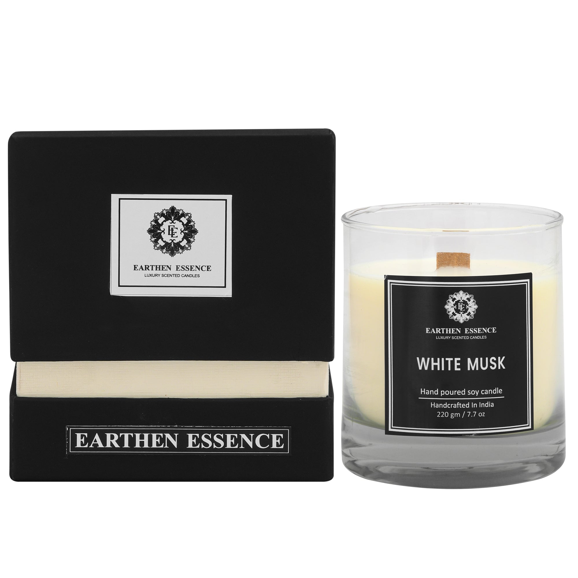 Earthen Essence GREEN TEA & LEMONGRASS Luxury Scented Candle | 100% Natural Soy Wax With Wooden Wick | Smokeless & Non-Toxic Candles | 220gm