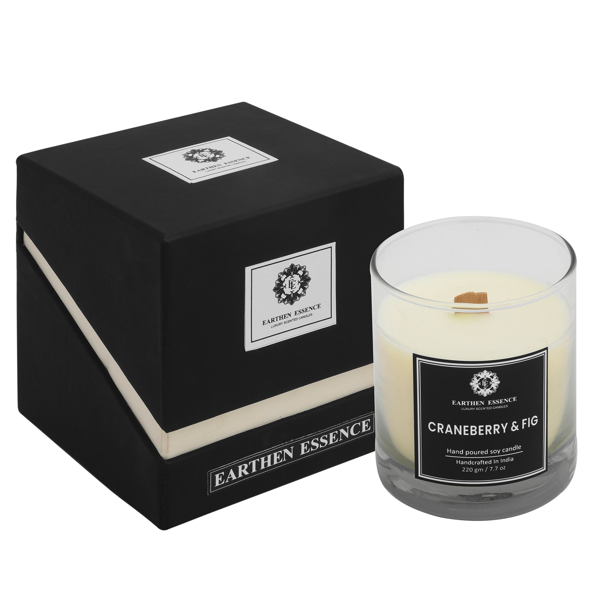 Earthen Essence CRANEBERRY & FIG Luxury Scented Candle | 100% Natural Soy Wax With Wooden Wick | Smokeless & Non-Toxic Candles | 220gm