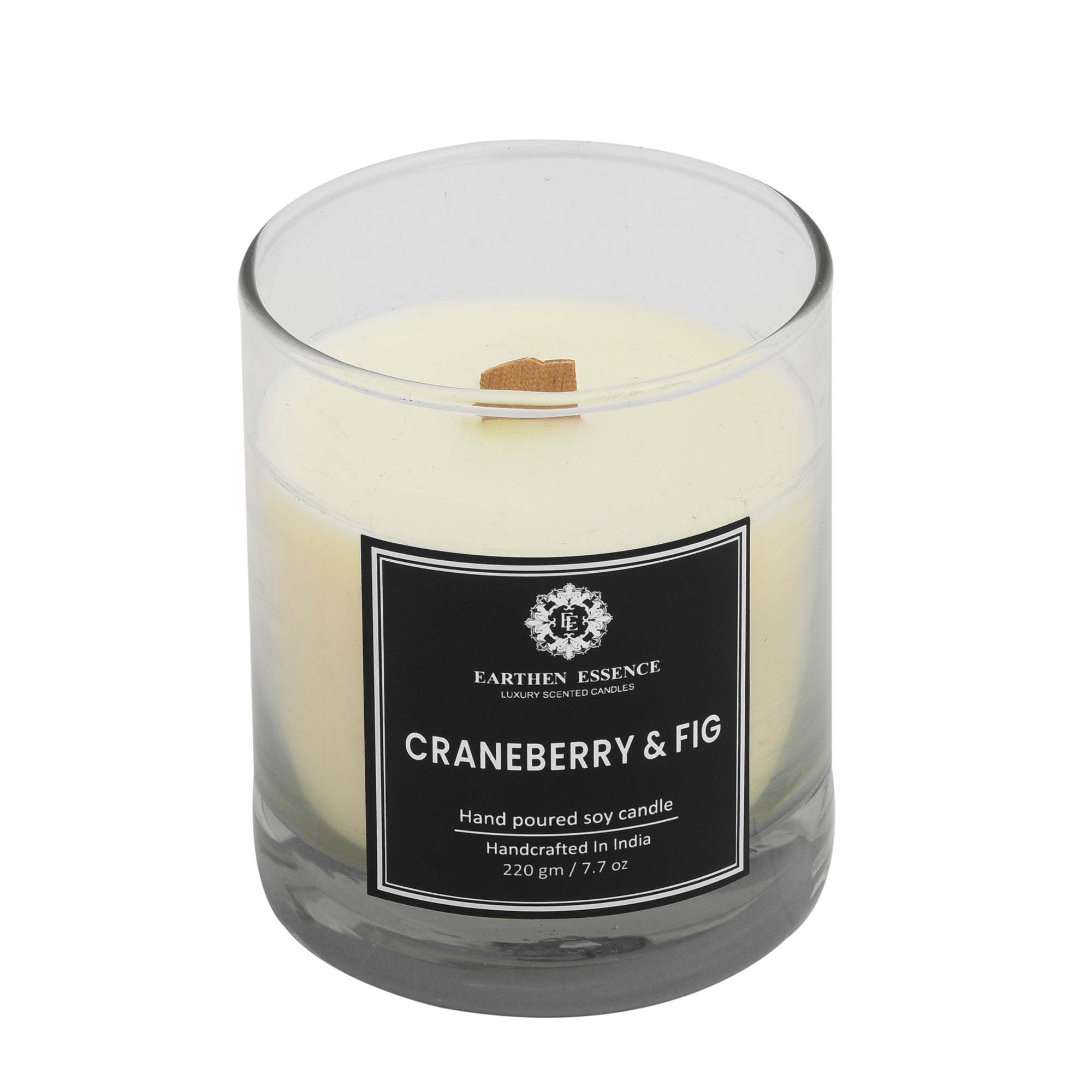 Earthen Essence CRANEBERRY & FIG Luxury Scented Candle | 100% Natural Soy Wax With Wooden Wick | Smokeless & Non-Toxic Candles | 220gm