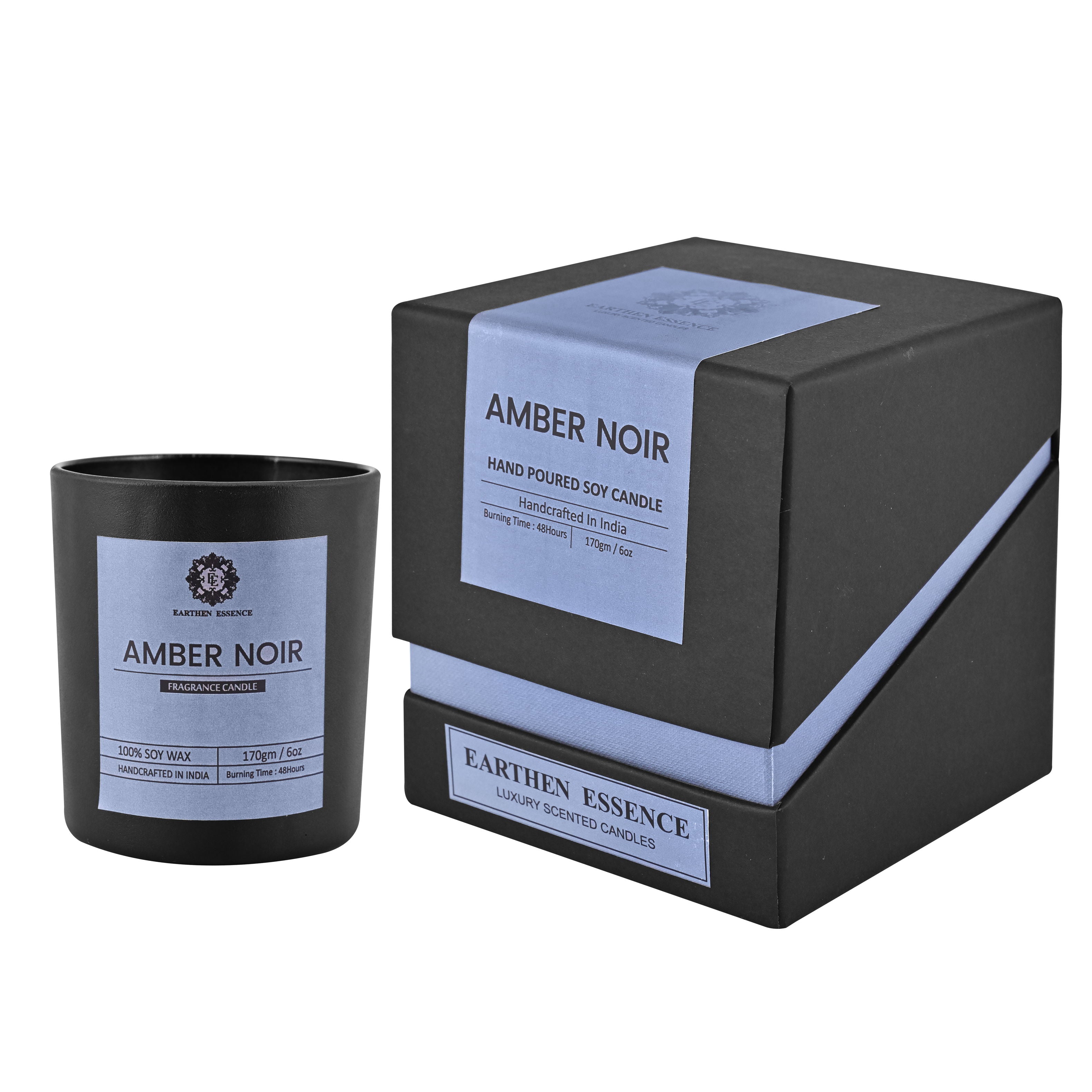 Mens Series AMBER NOIR Fragrance Pure Soy Wax Luxury Scented Candle | 100% Natural Wax & Lead Free Cotton Wick | Smokeless & Non-Toxic Candles | 180gm