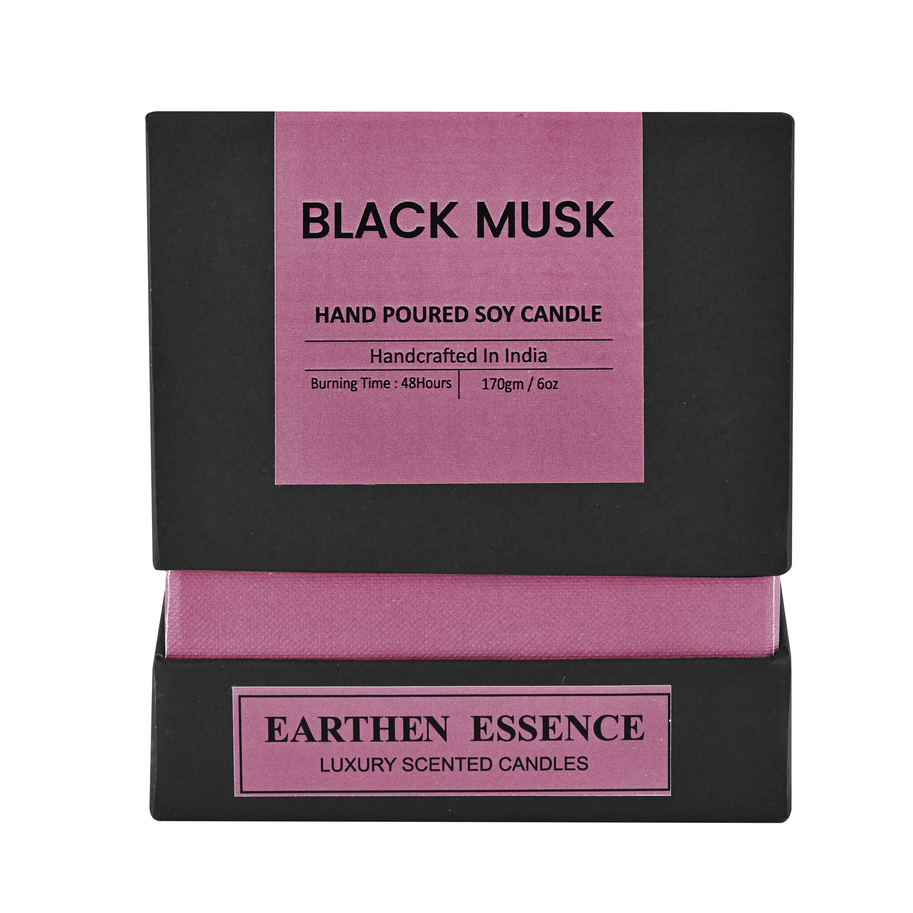 Mens Series BLACK MUSK Fragrance Pure Soy Wax Luxury Scented Candle | 100% Natural Wax & Lead Free Cotton Wick | Smokeless & Non-Toxic Candles | 180gm
