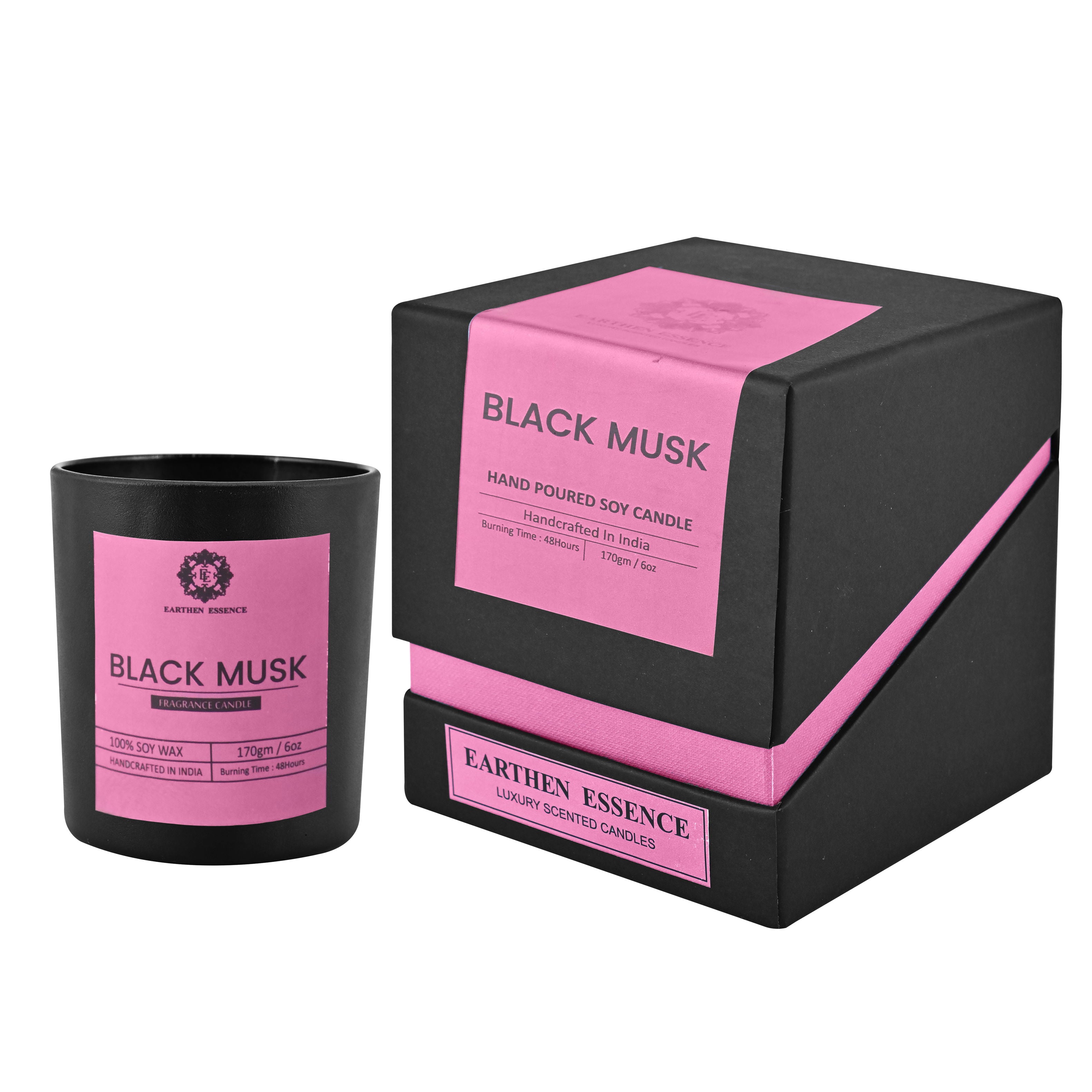 Mens Series BLACK MUSK Fragrance Pure Soy Wax Luxury Scented Candle | 100% Natural Wax & Lead Free Cotton Wick | Smokeless & Non-Toxic Candles | 180gm