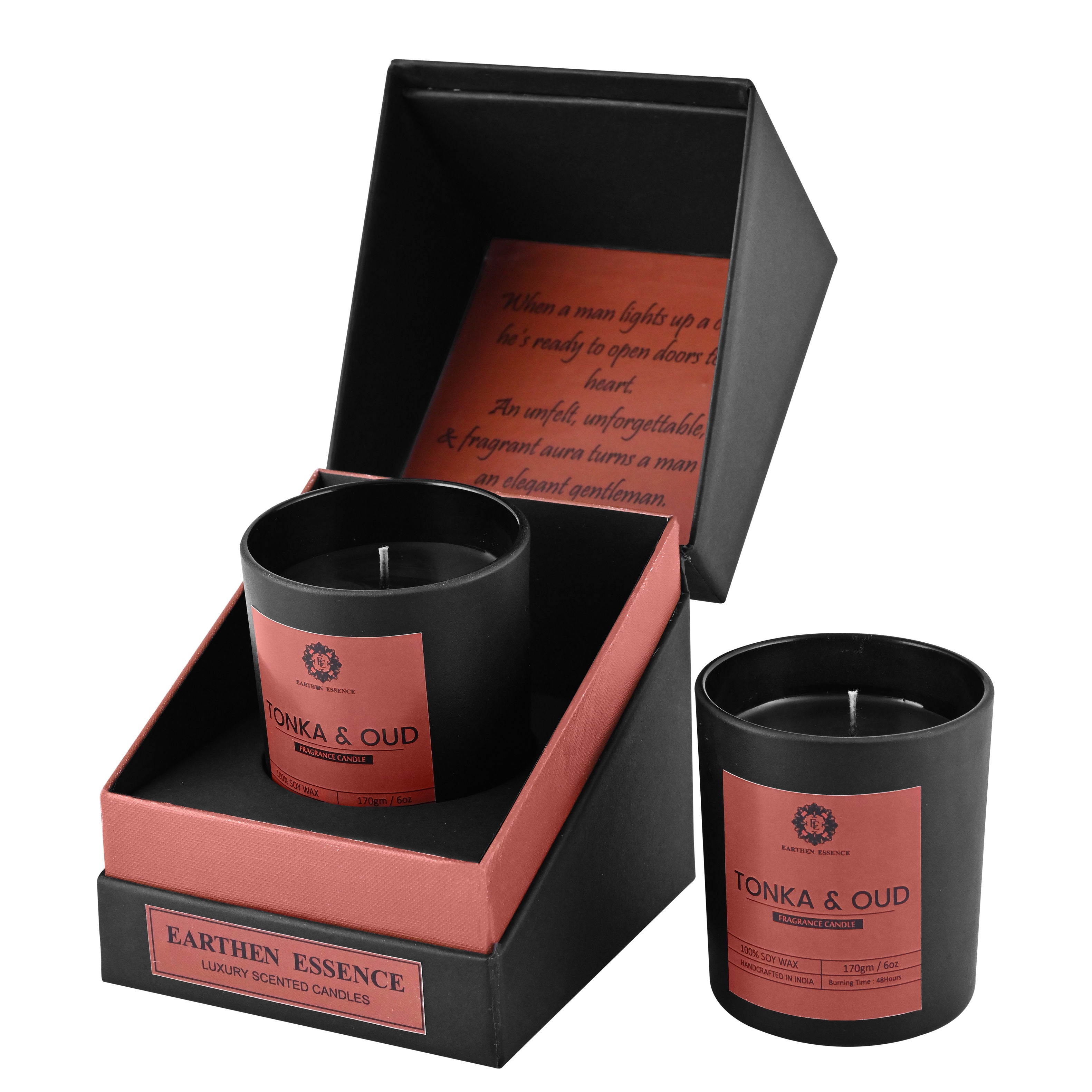 Mens Series TONKA AND OUD Fragrance | Pure Soy Wax Luxury Scented Candle | 100% Natural Wax & Lead Free Cotton Wick | Smokeless & Non-Toxic Candles | 250gm