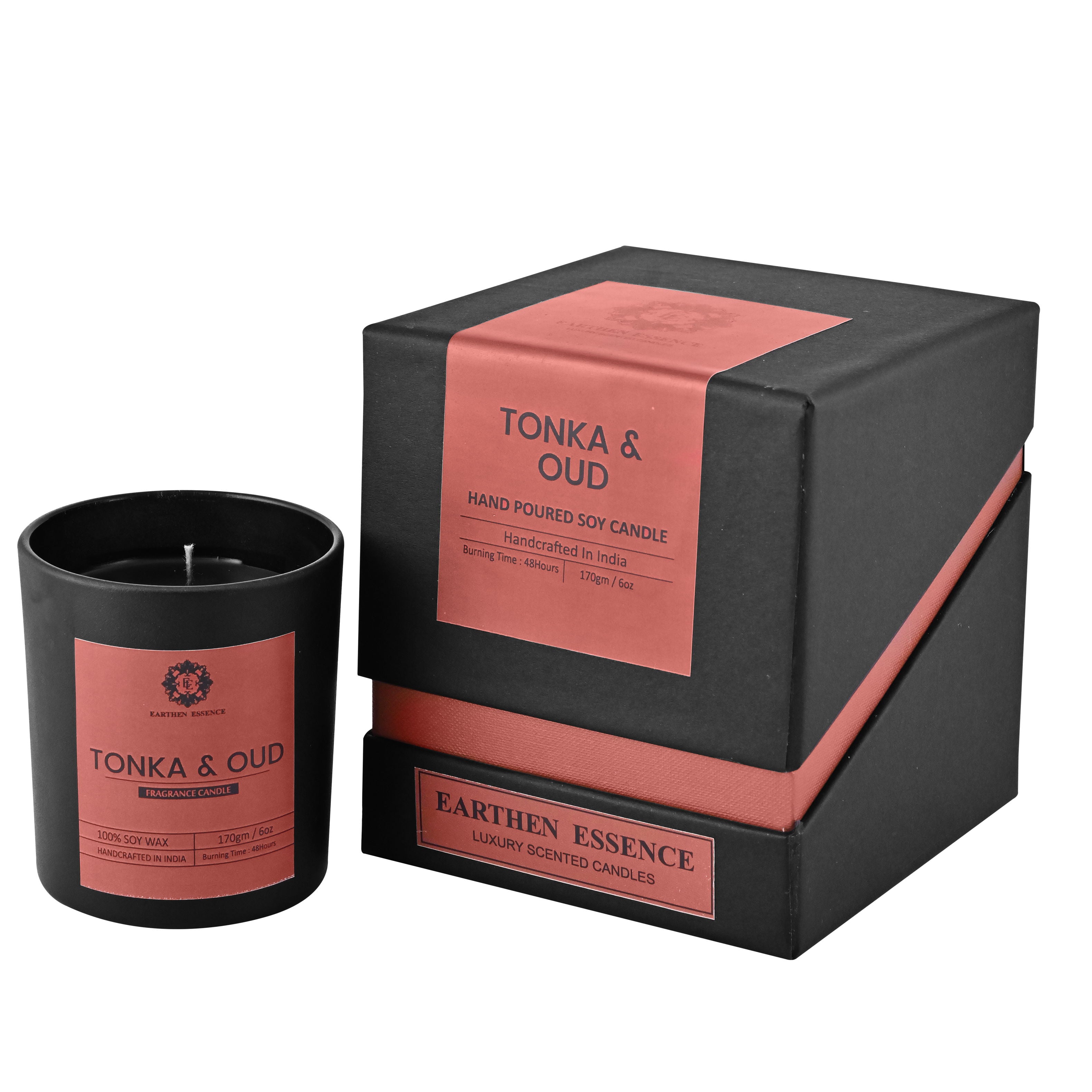 Mens Series TONKA AND OUD Fragrance | Pure Soy Wax Luxury Scented Candle | 100% Natural Wax & Lead Free Cotton Wick | Smokeless & Non-Toxic Candles | 250gm